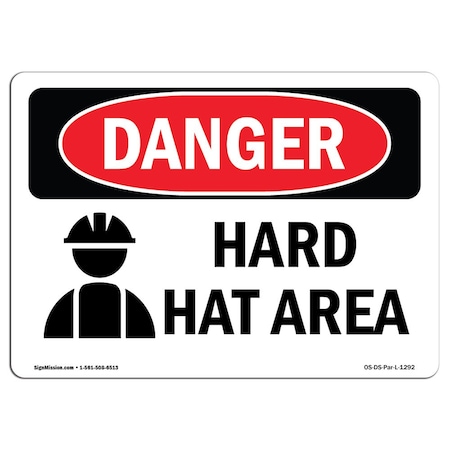 OSHA Danger Sign, Hard Hat Area, 14in X 10in Decal
